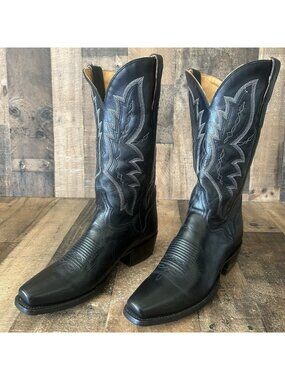 El Dorado Handmade Square Toe Black Western Cowboy Boots Mens 9 D